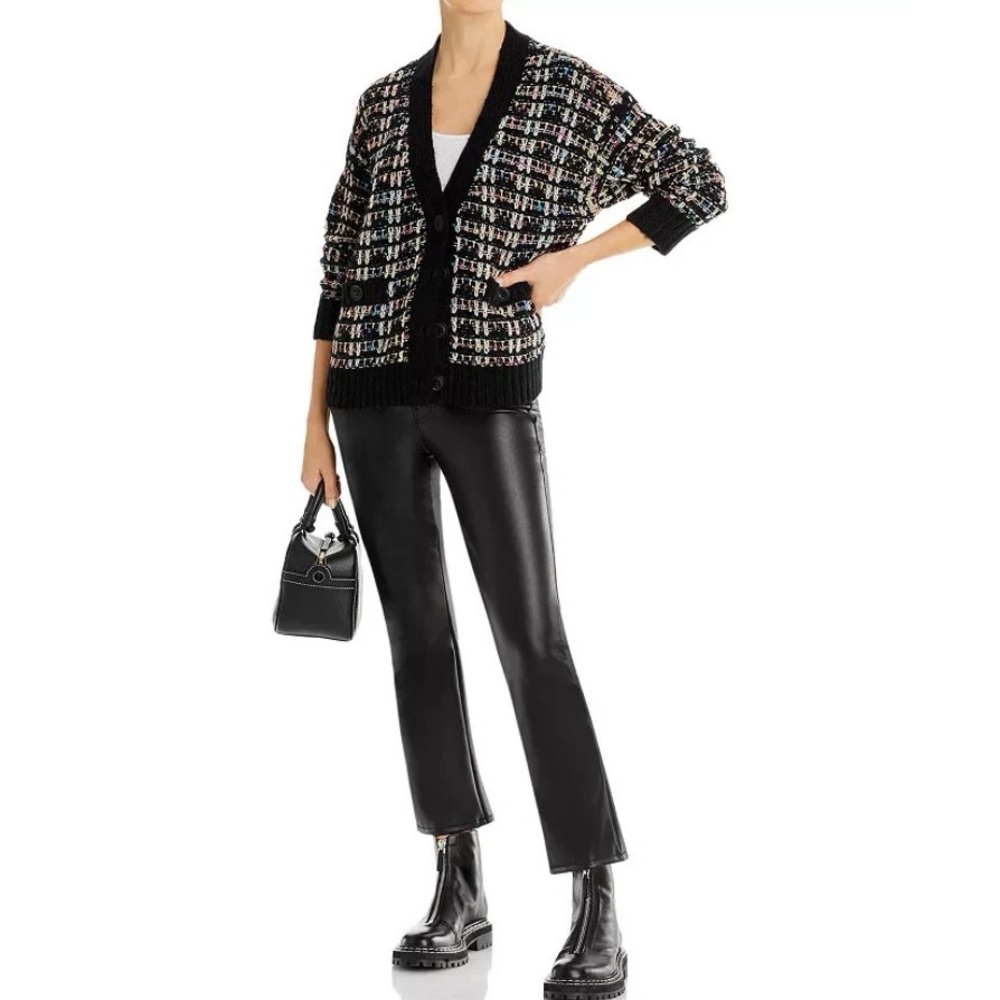 Aqua Chanel Style Black Multicolor Tweed Knit Cardigan size Small